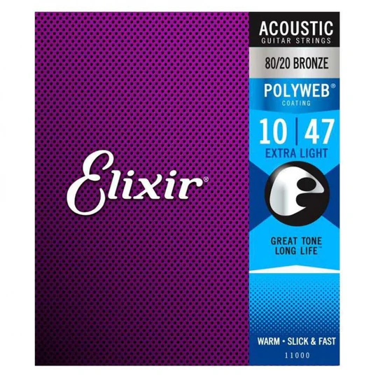 Elixir 11000 Encordadura para Guitarra Electroacústica Calibre 80-20 Polyweb