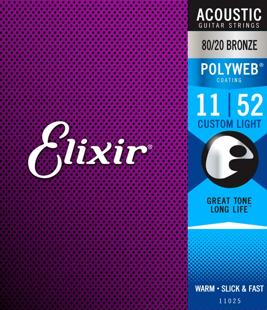 Elixir 11025 Encordadura 80/20 Bronze Polyweb para Guitarra Acústica 11-52