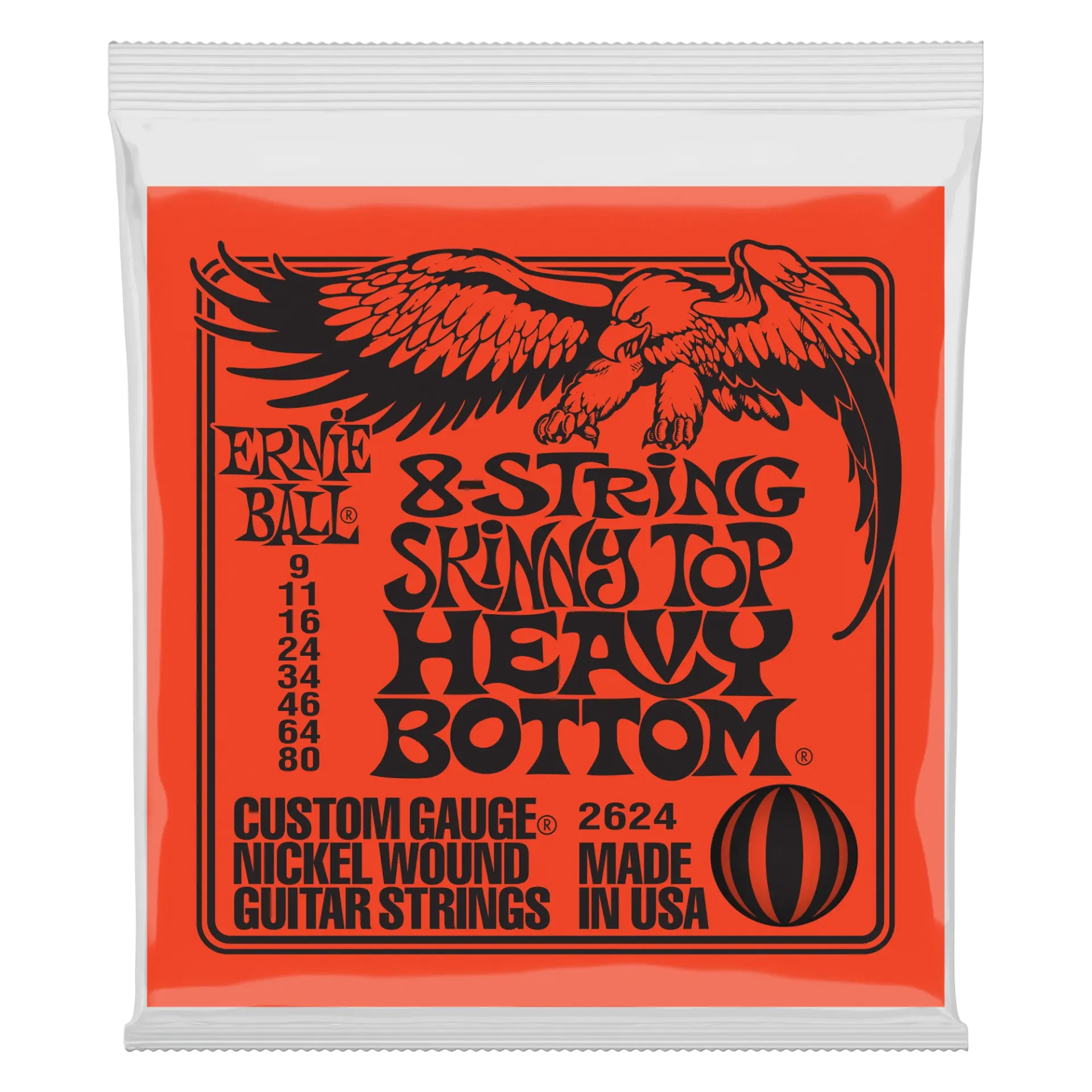 Ernie Ball 2624 Skinny Top Heavy Bottom Encordadura para Guitarra Eléctrica 8 Cuerdas 9-80