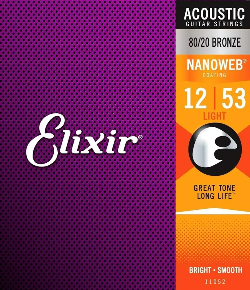 Elixir 11052 Encordadura para Guitarra Electroacústica Calibre 12-53 Nanowew 