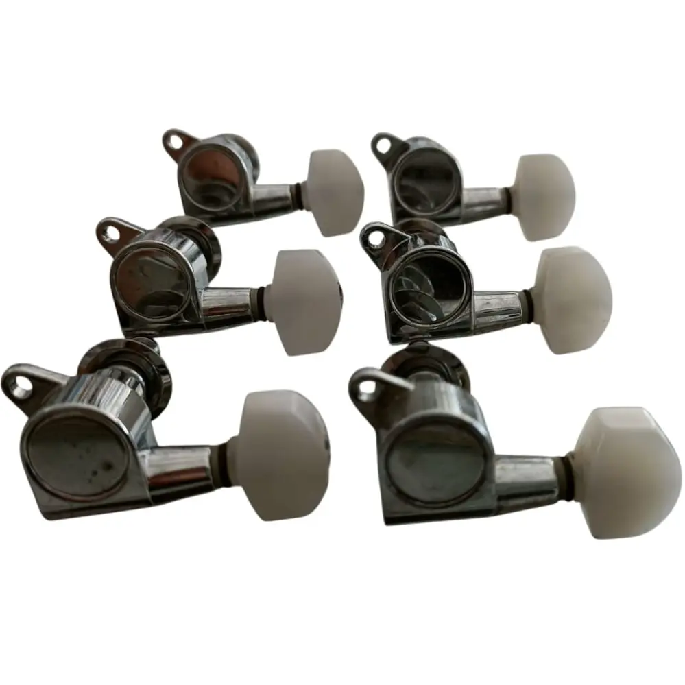 ZSM01 Juego De 6 Clavijas Cromadas Con La Llave En Negro O Color Hueso Para Guitarra