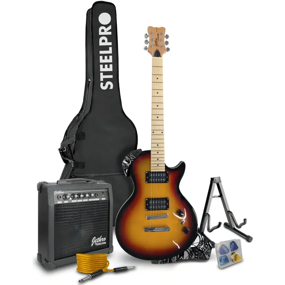 Paquete Guitarra Eléctrica Sunburst Jethro Series By Steelpro 034-SK