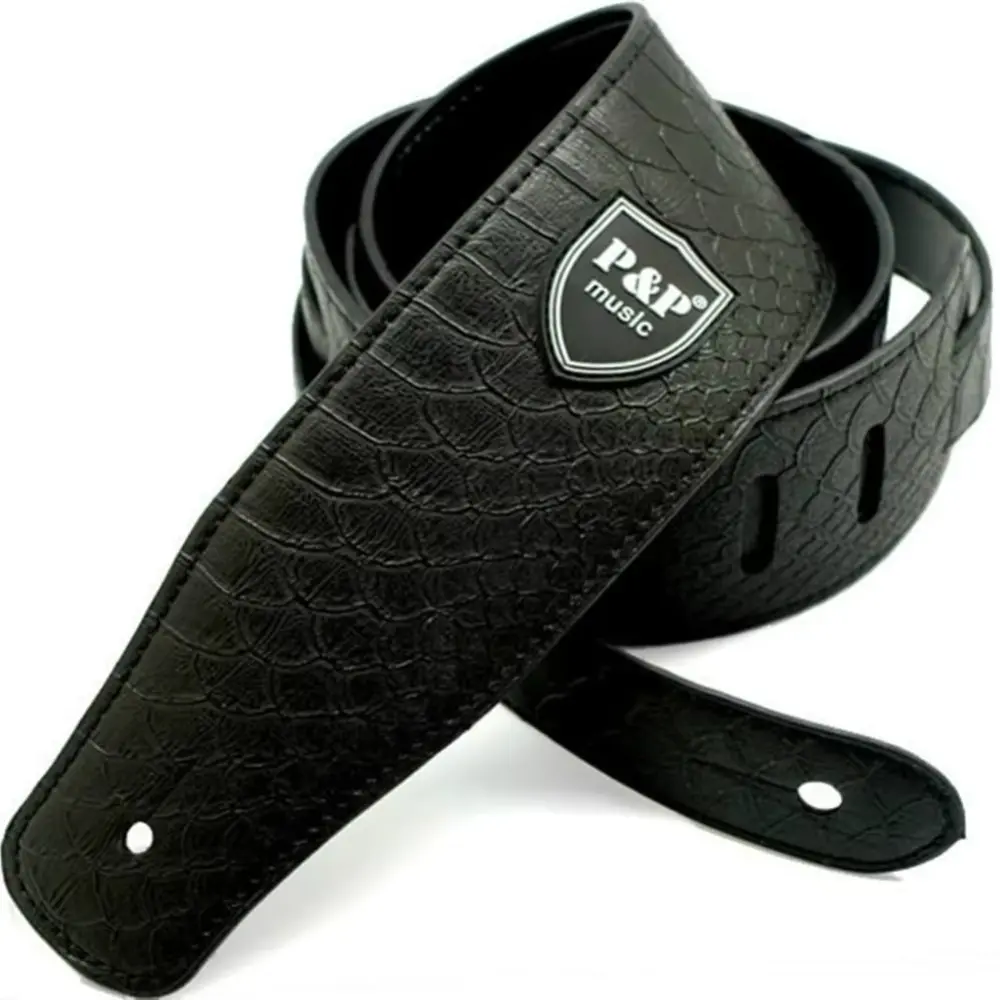 Tahalí Para Guitarra y Bajo de Cuero Gris y Negro