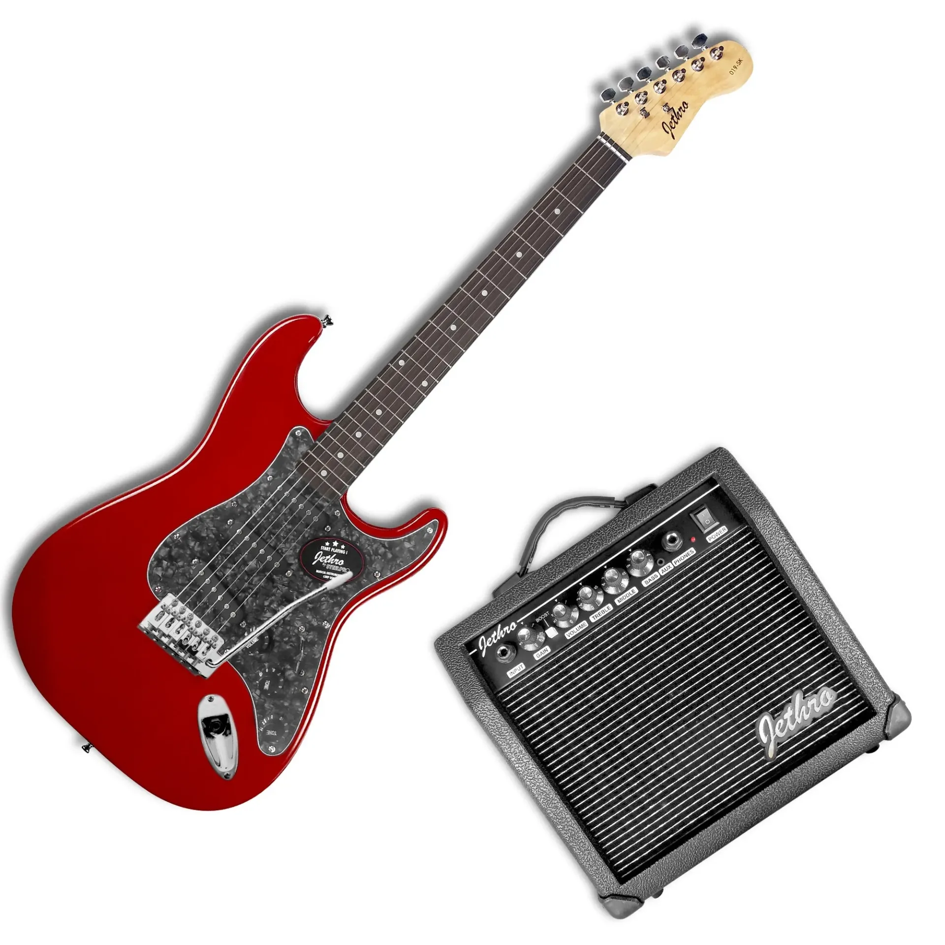 Jethro Series by Steelpro 019-SK Paquete Guitarra Eléctrica Flamed Red