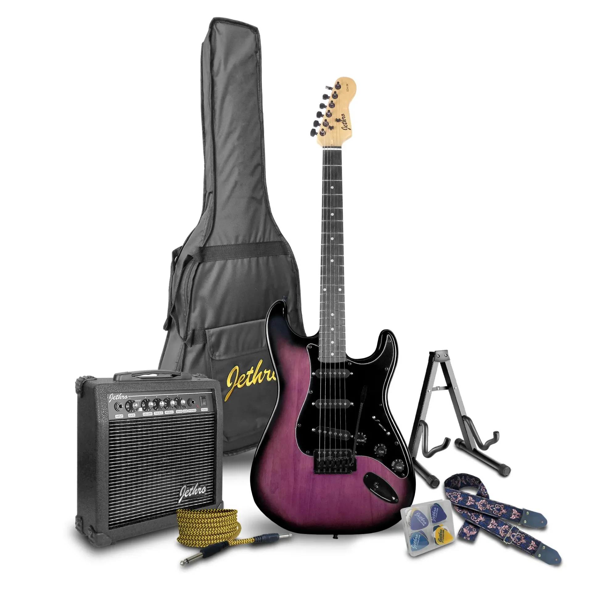 Jethro Series by Steelpro 024-SK Paquete Guitarra Eléctrica Purple Burst