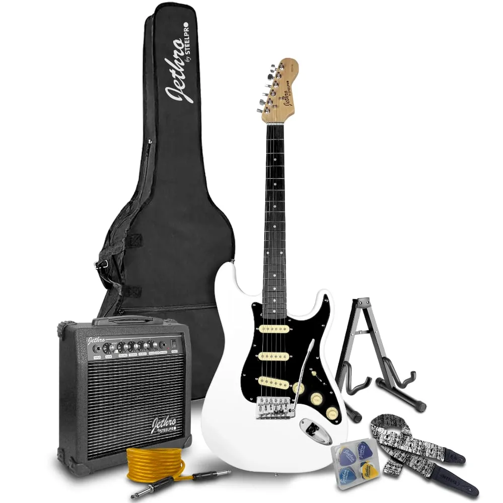 Jethro Series by Steelpro 023-SK Paquete Guitarra Eléctrica Blanca