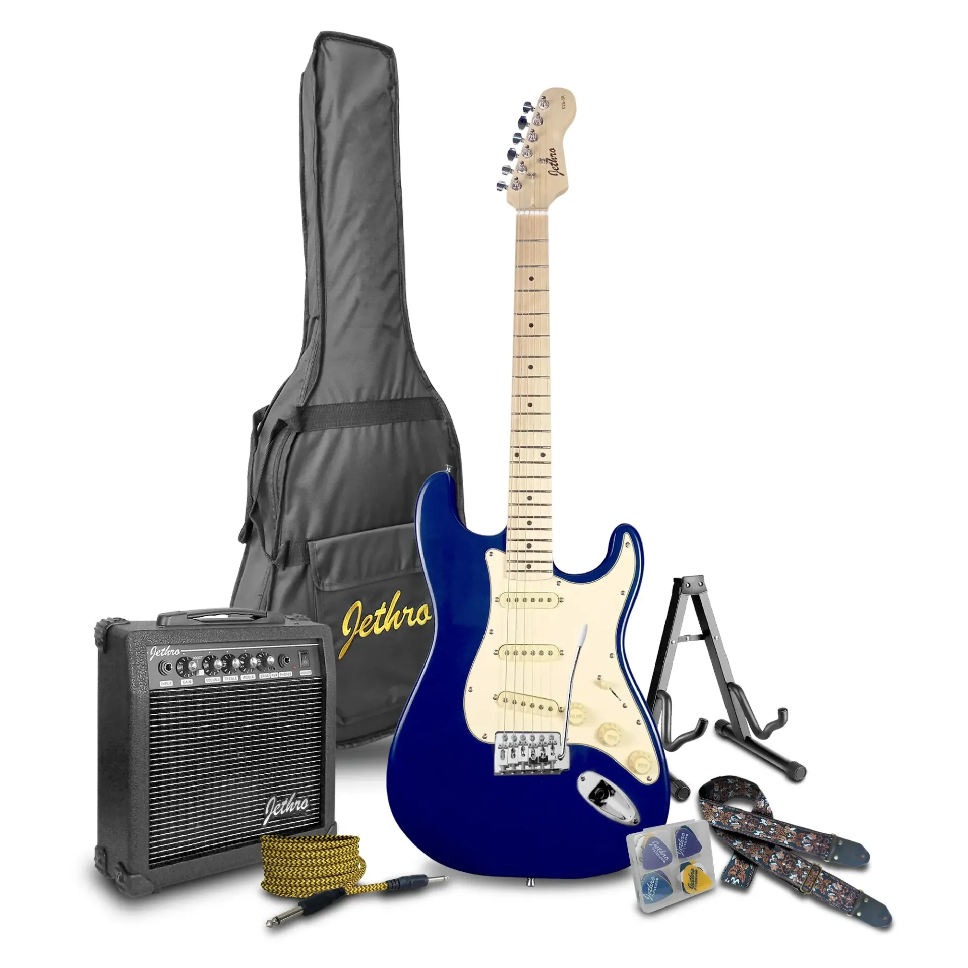 Jethro Series by Steelpro 026-SK Paquete Guitarra Eléctrica Lake Placid Blue