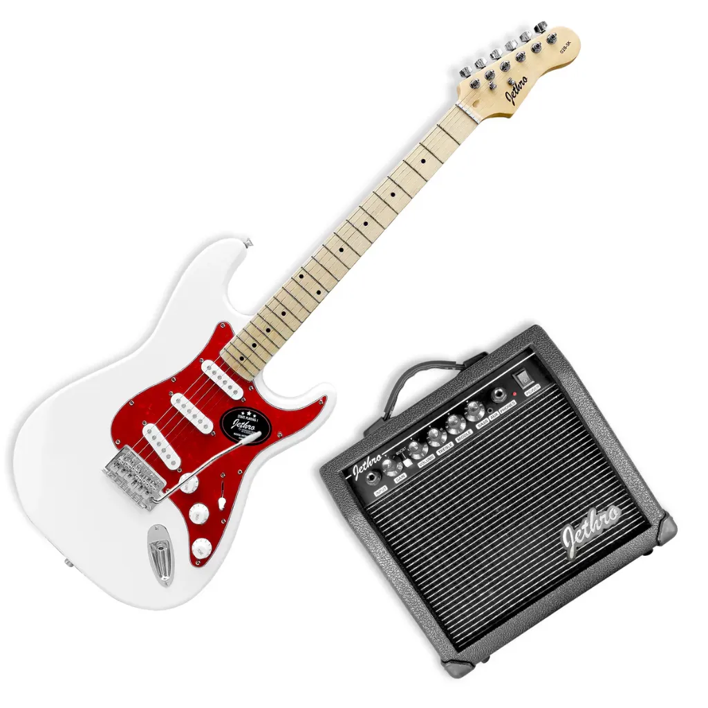 Jethro Series by Steelpro 028-SK Paquete Guitarra Eléctrica Blanca