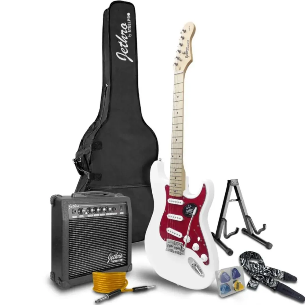 Paquete Guitarra Electrica Blanca Jethro Series By Steelpro 028-SK  