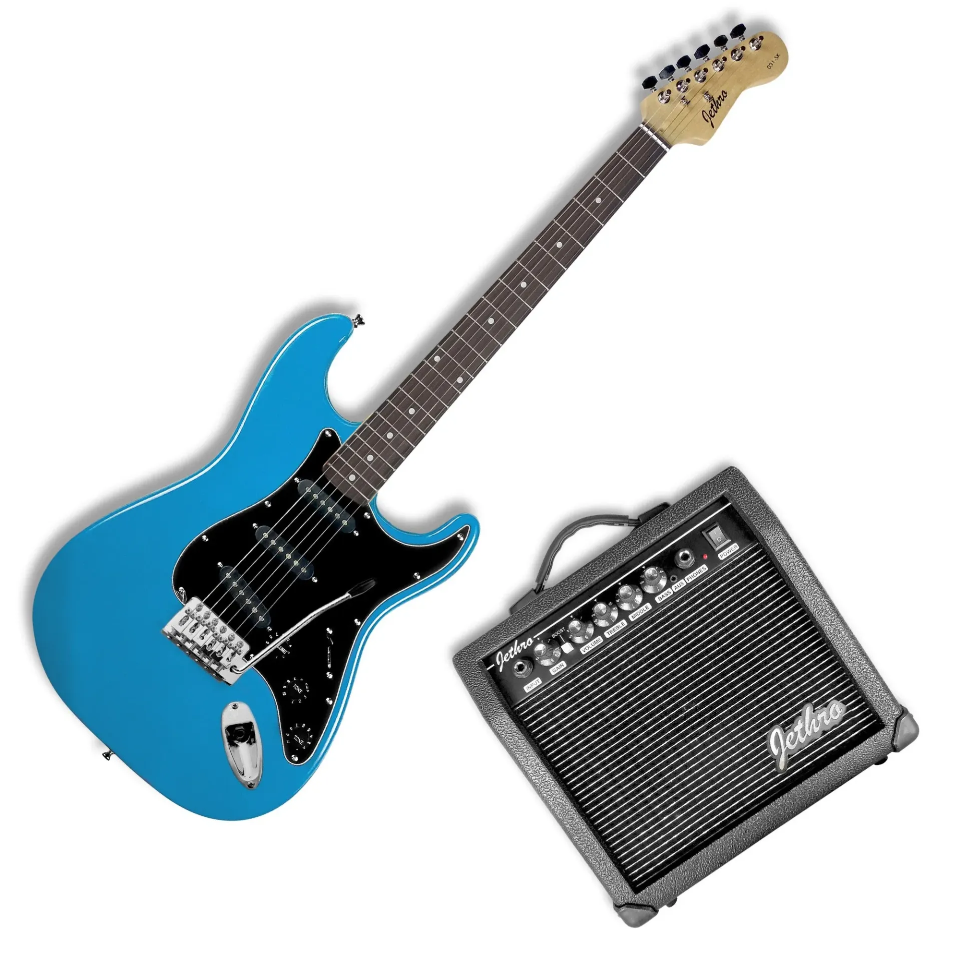 Jethro Series by Steelpro 031-SK Paquete Guitarra Eléctrica Daphne Blue