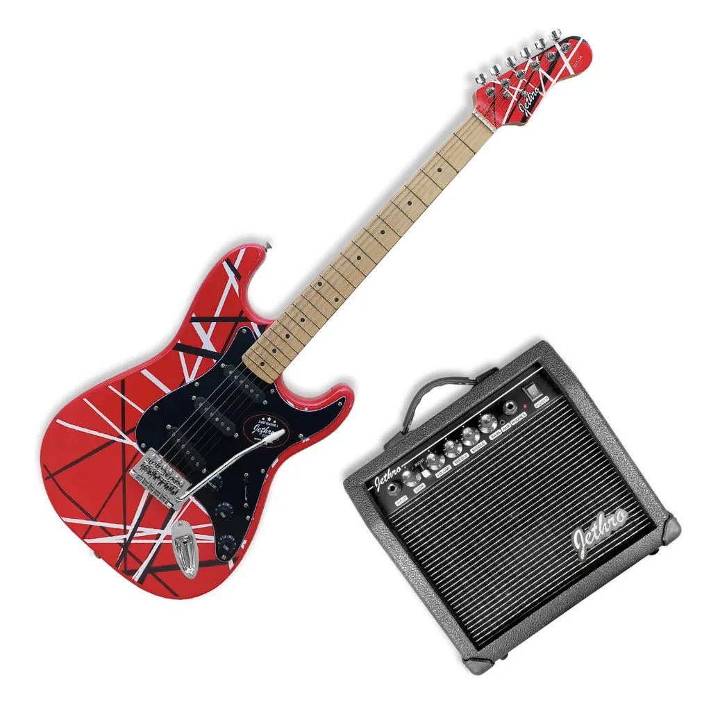 Jethro Series by Steelpro 075-SK Paquete Guitarra Eléctrica Red/White Strip