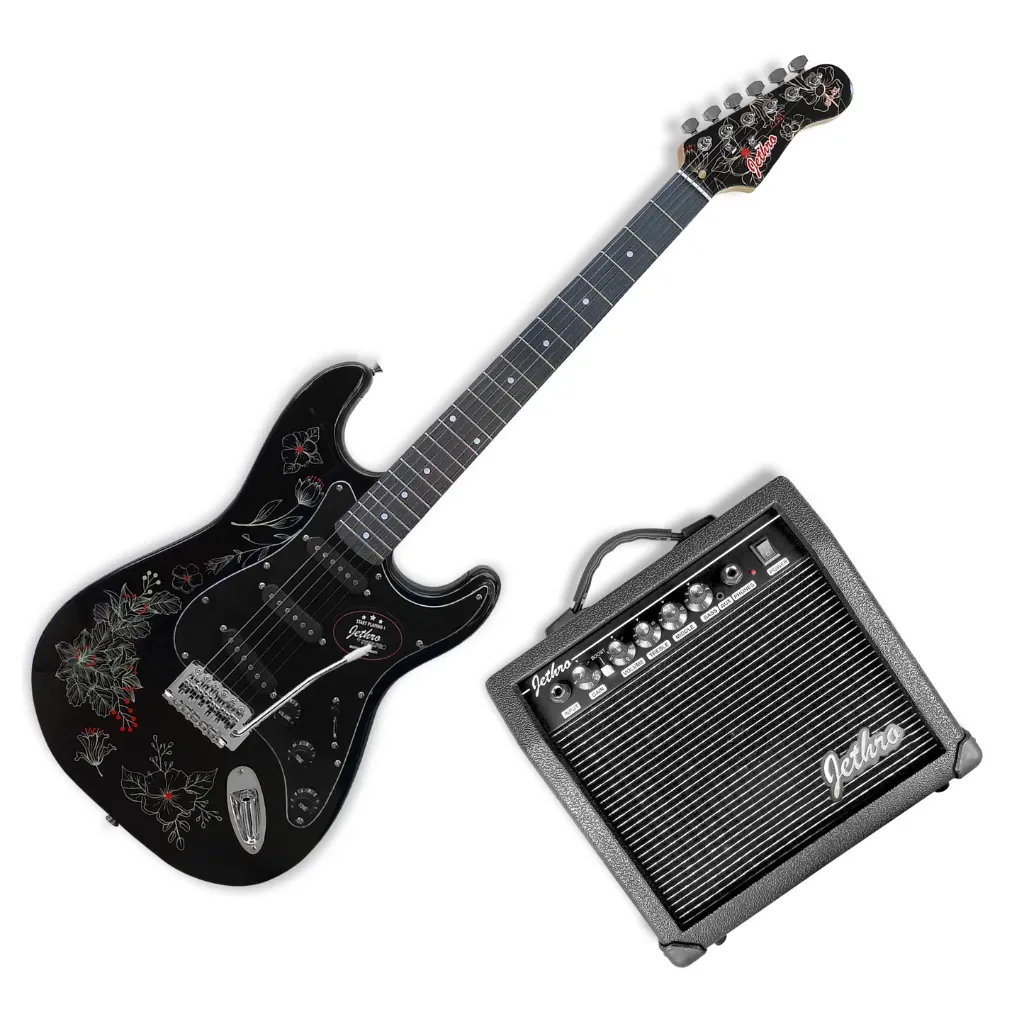 Jethro Series by Steelpro 078-SK Paquete Guitarra Eléctrica Flowers Negra