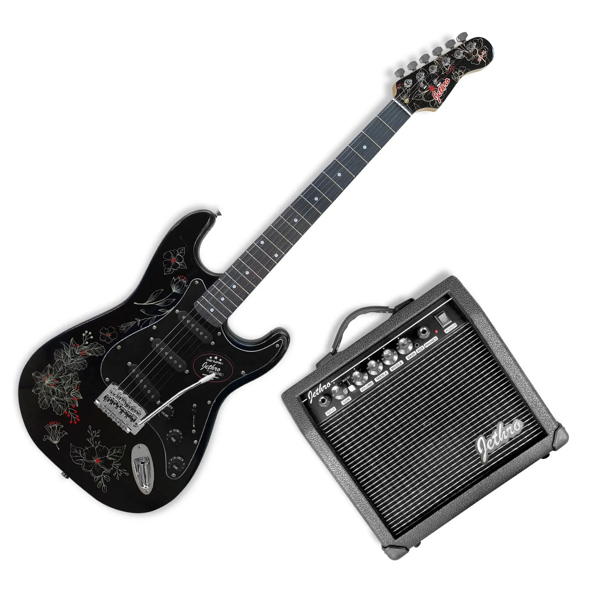 Jethro Series by Steelpro 078-SK Paquete Guitarra Eléctrica Negra