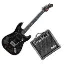 Jethro Series by Steelpro 078-SK Paquete Guitarra Eléctrica Flowers Negra