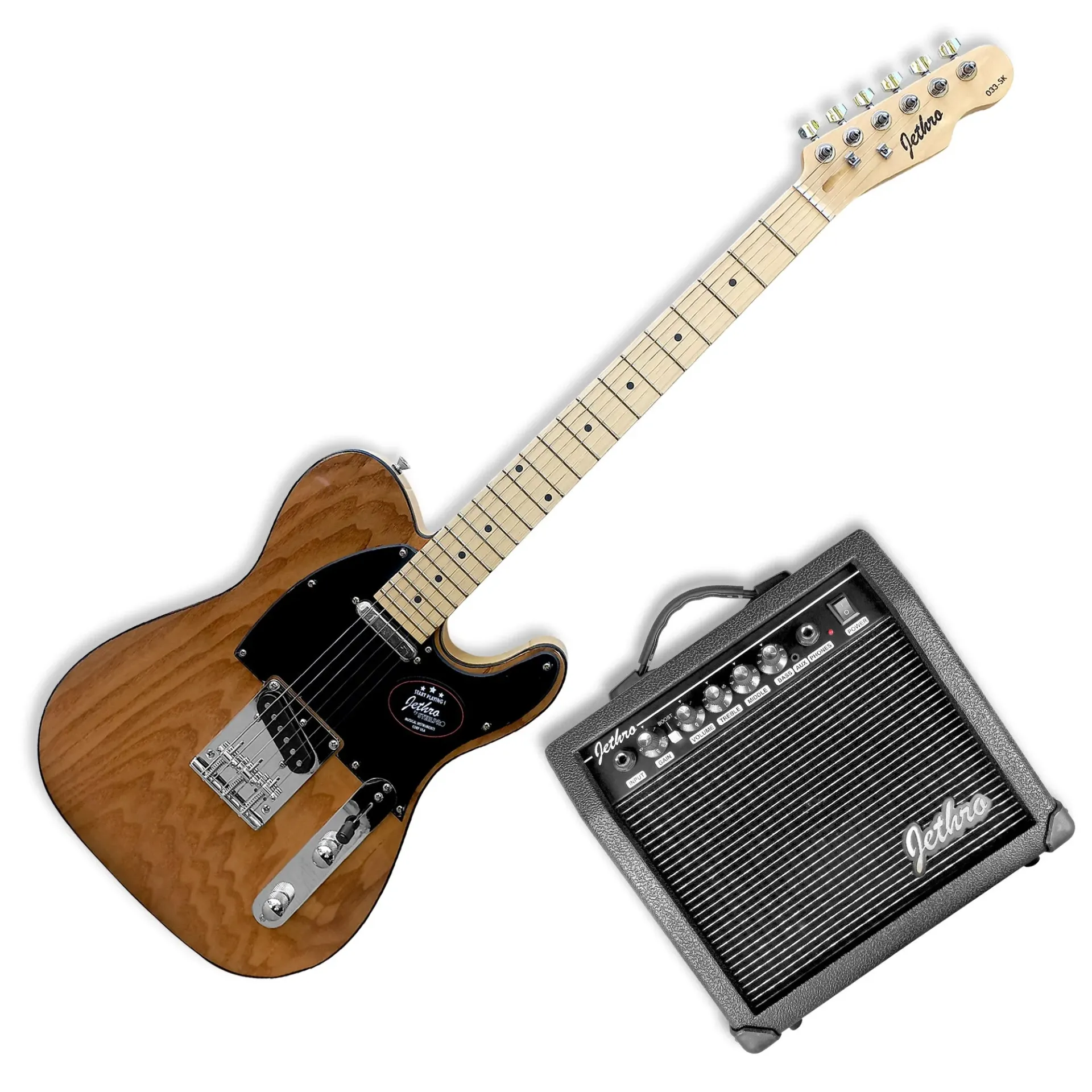Jethro Series by Steelpro 033-SK Paquete Guitarra Eléctrica Natural Mahogany