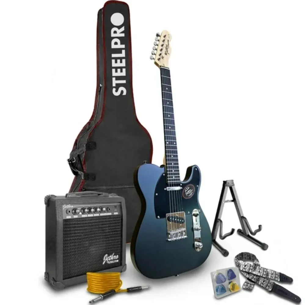 [052SK] Paquete Guitarra Eléctrica Azul Jethro Series By Steelpro 052-SK