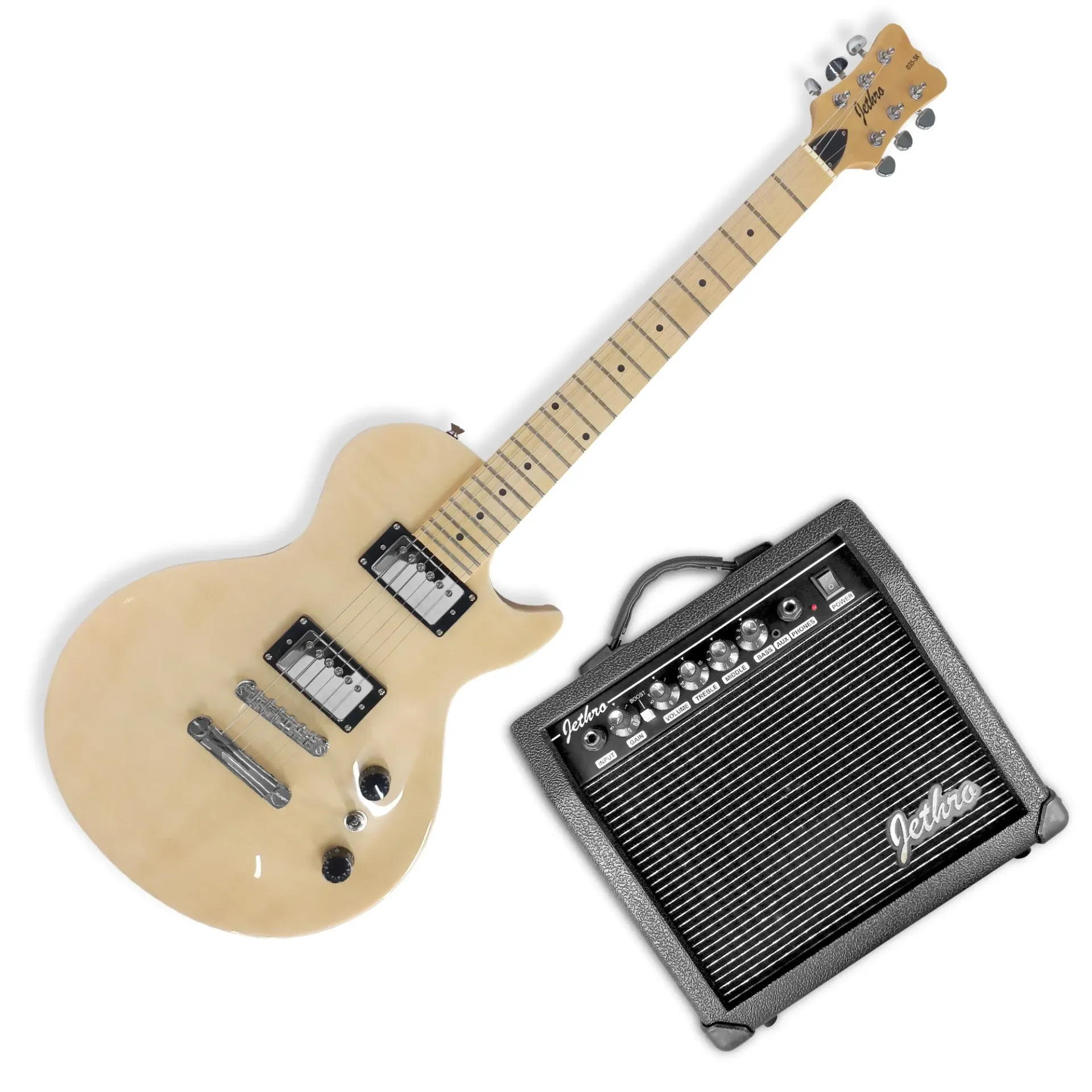 Jethro Series by Steelpro 035-SK Paquete Guitarra Eléctrica Natural Flamed