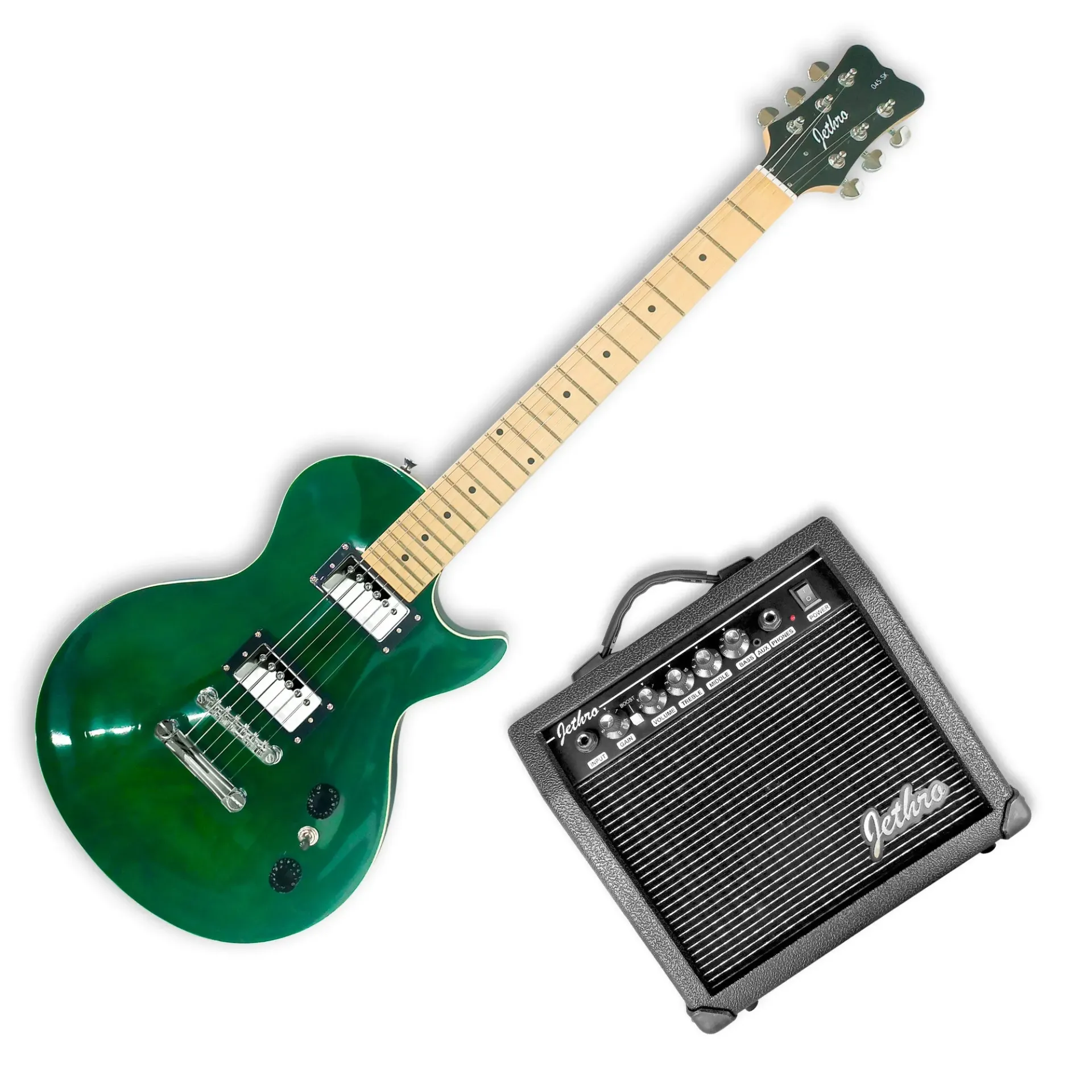 Jethro Series by Steelpro 045-SK Paquete Guitarra Eléctrica Ash Burl Green