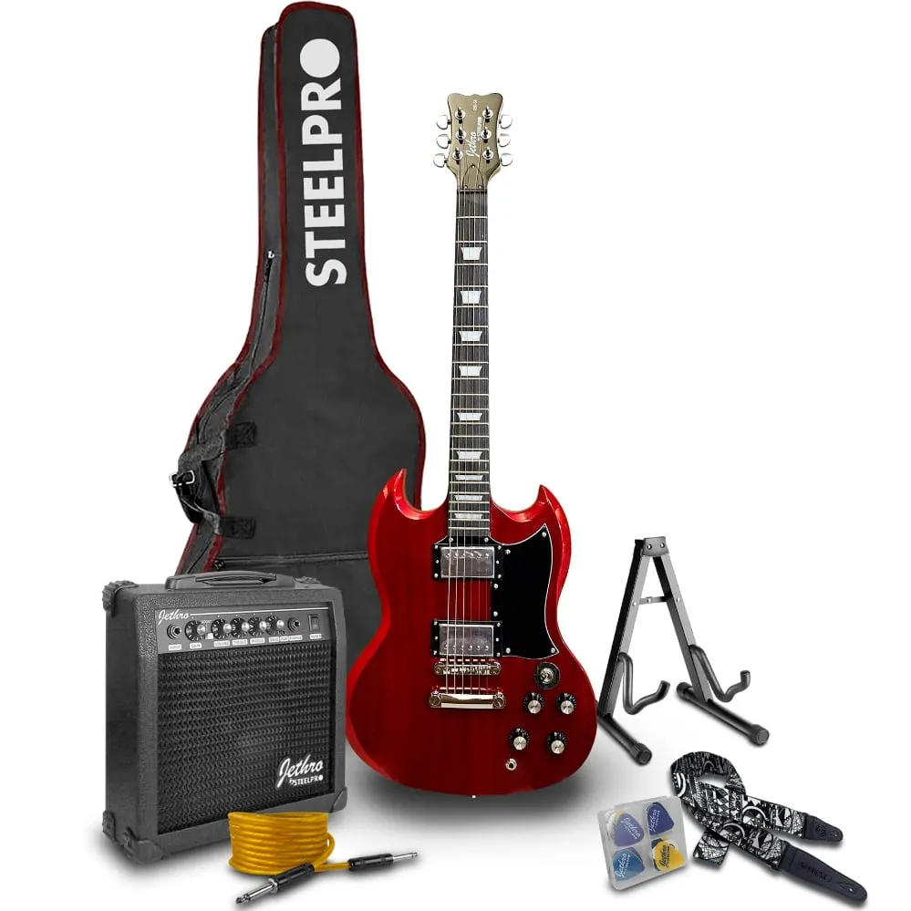 Paquete Guitarra Eléctrica Roja Jethro Series By Steelpro Roja 050-SK  