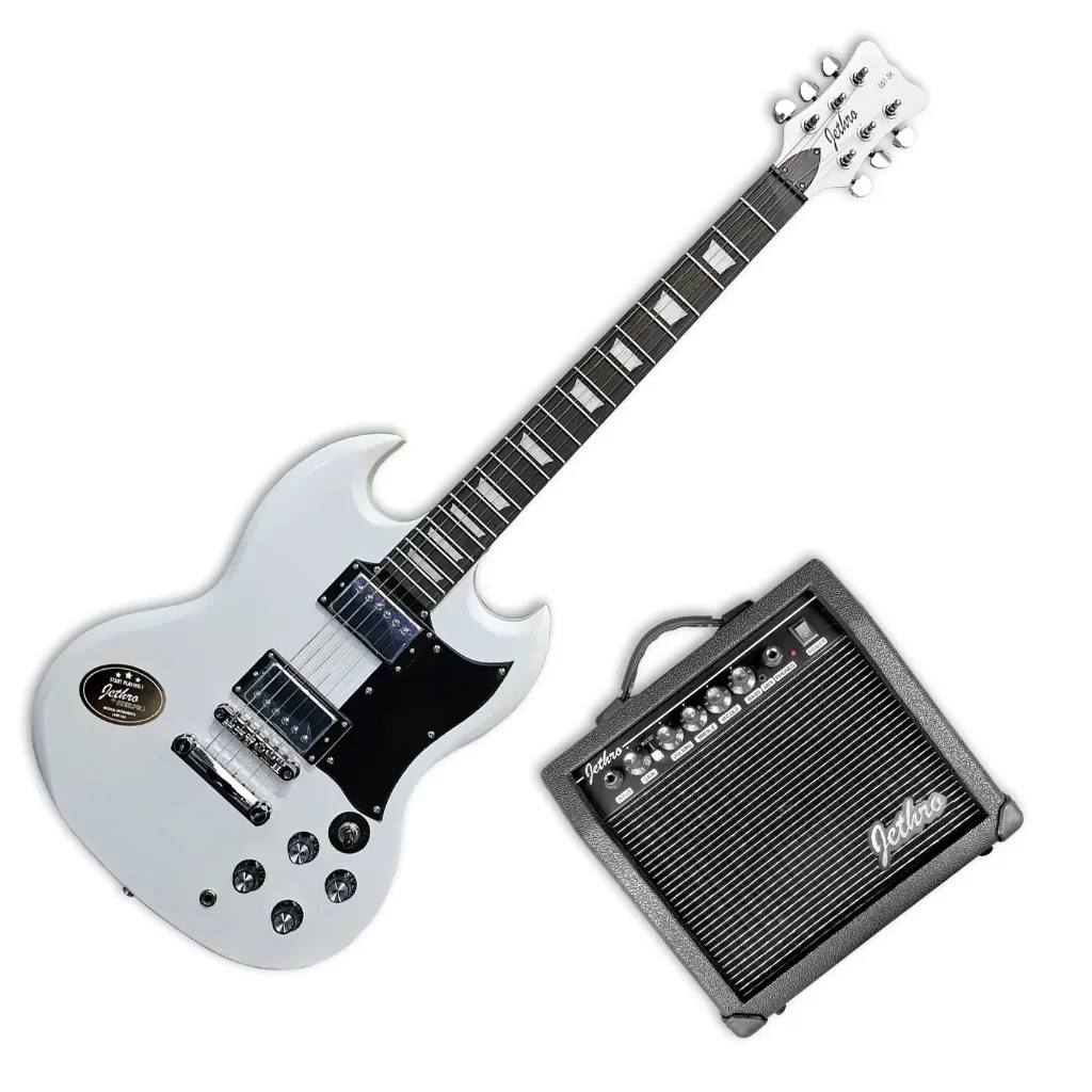 Jethro Series by Steelpro 051-SK Paquete Guitarra Eléctrica Blanca
