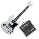 Jethro Series by Steelpro 051-SK Paquete Guitarra Eléctrica Blanca