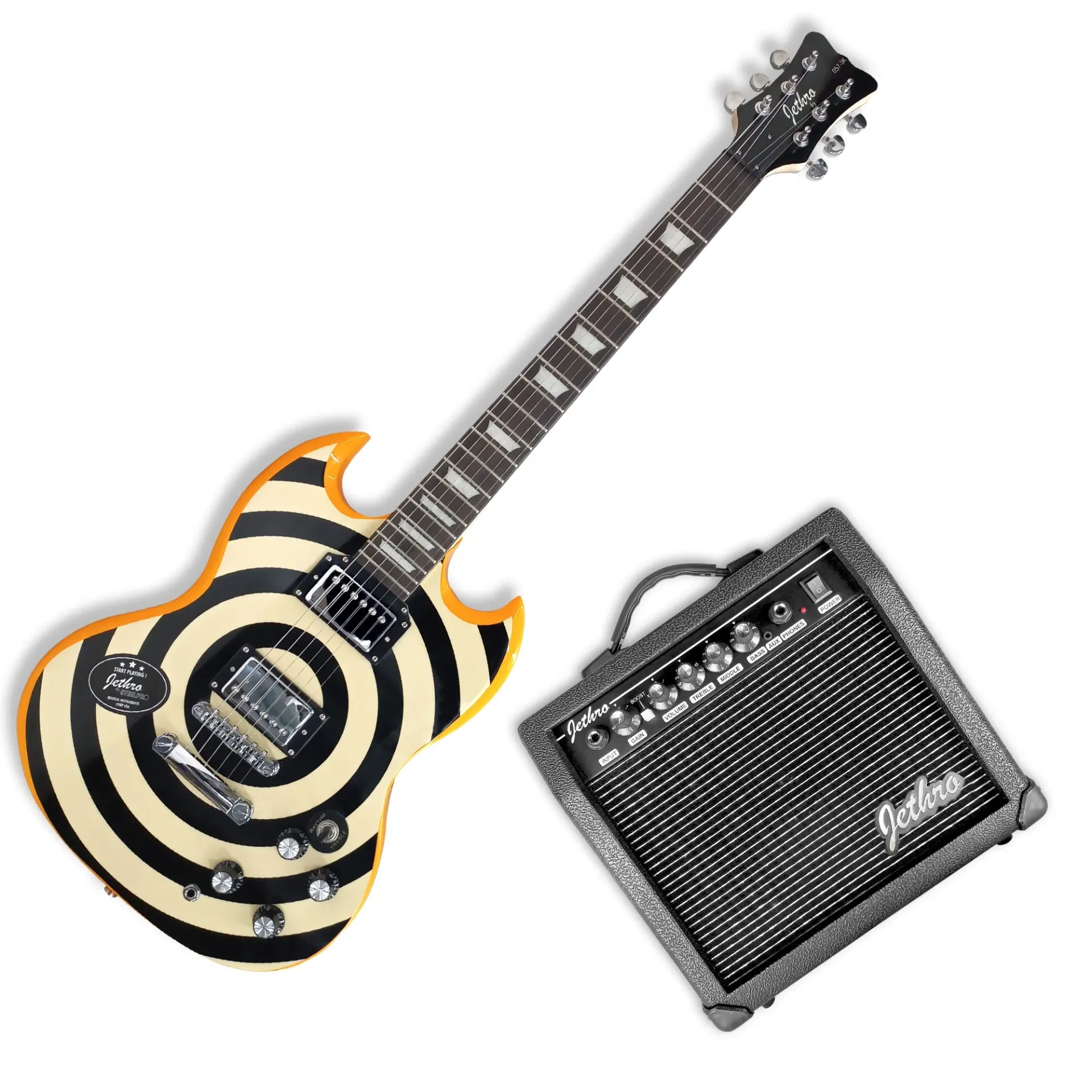 Jethro Series by Steelpro 057-SK Paquete Guitarra Eléctrica Circles Orange Body