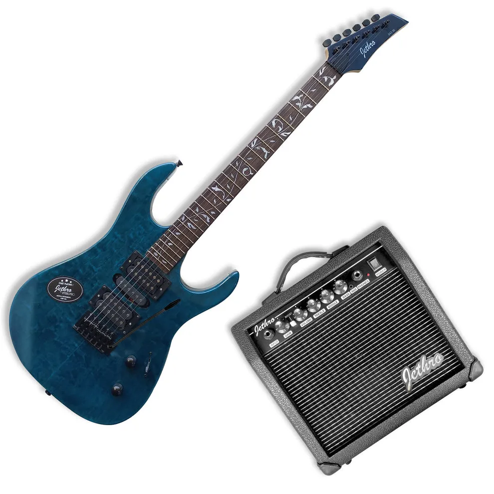 Jethro Series by Steelpro 043-SK Paquete Guitarra Eléctrica Quilted Blue