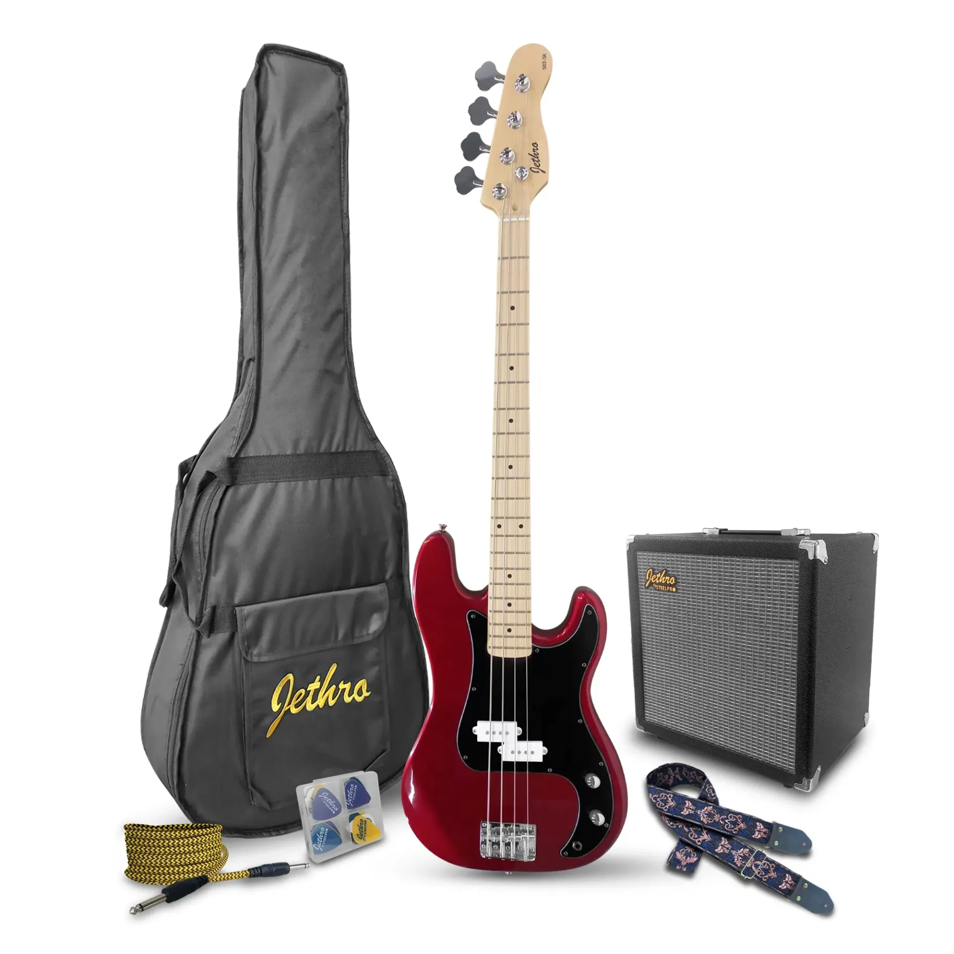 Jethro by Steelpro 502-SK Paquete Bajo Eléctrico Rojo Candy