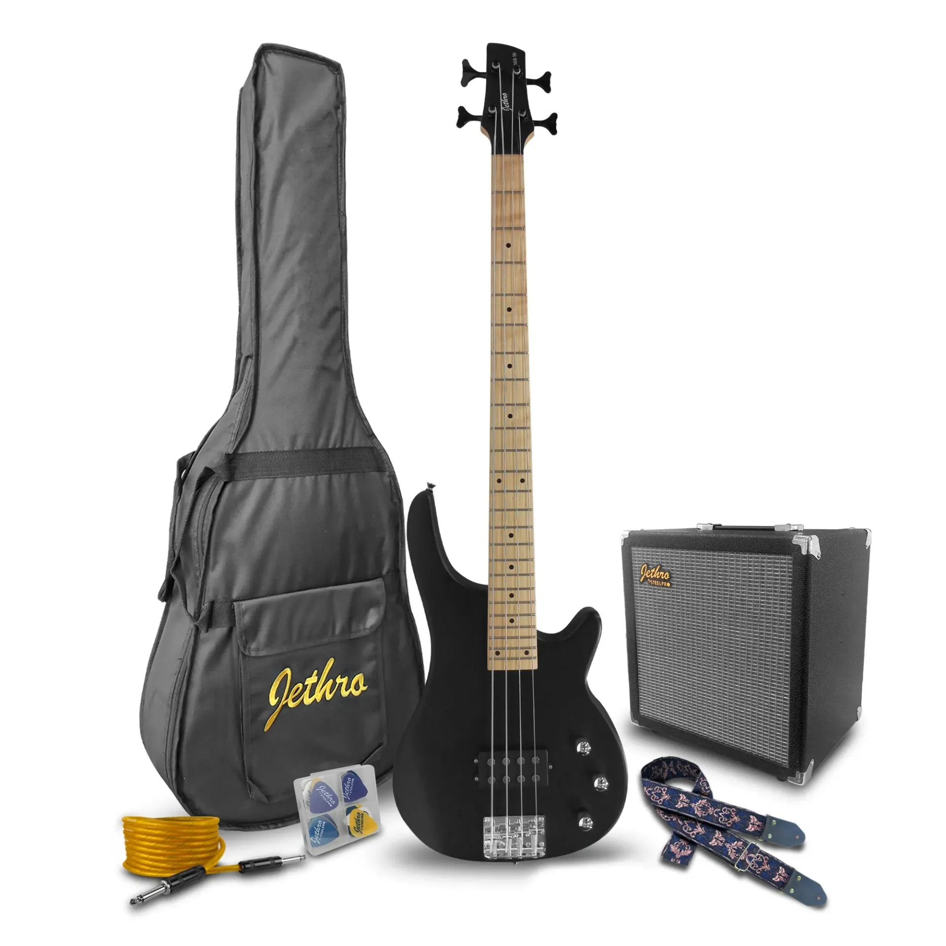 Jethro by Steelpro 503-SK Paquete Bajo Eléctrico Negro