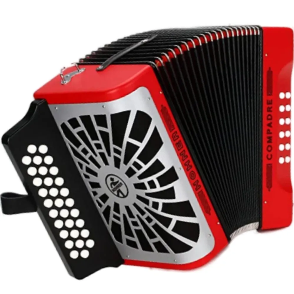 [A48241] Hohner Acordeón Diatónico Compadre SOL-DO-FA 31 Botones 12 Bajos (Rojo)