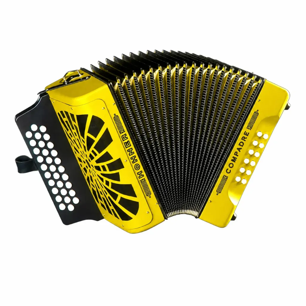 [A48261] Hohner Compadre Acordeón Diatónico La-Re-Sol 31 Botones 12 Bajos (Amarillo)