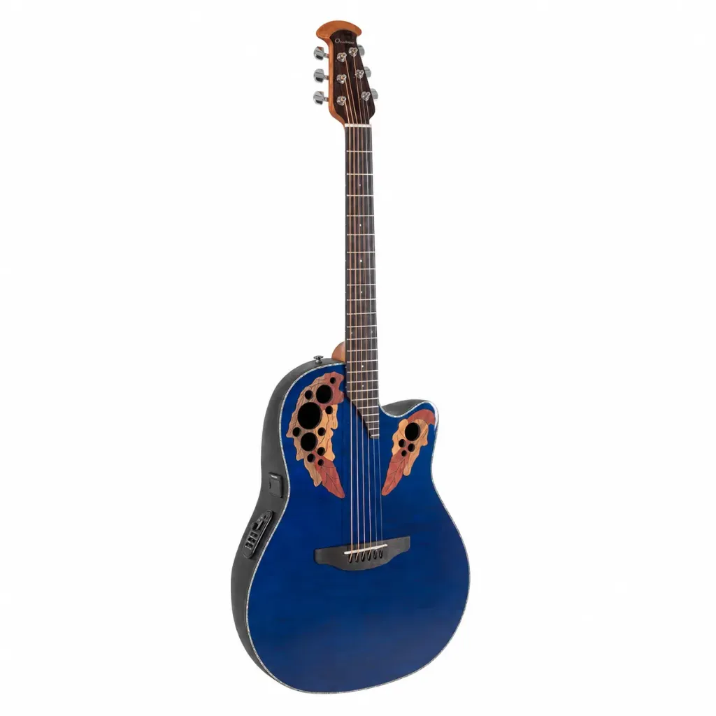 Ovation Celebrity Elite Plus CE44P8TQG Guitarra Electroacústica Mid Cutaway Transparent Blue Quilt
