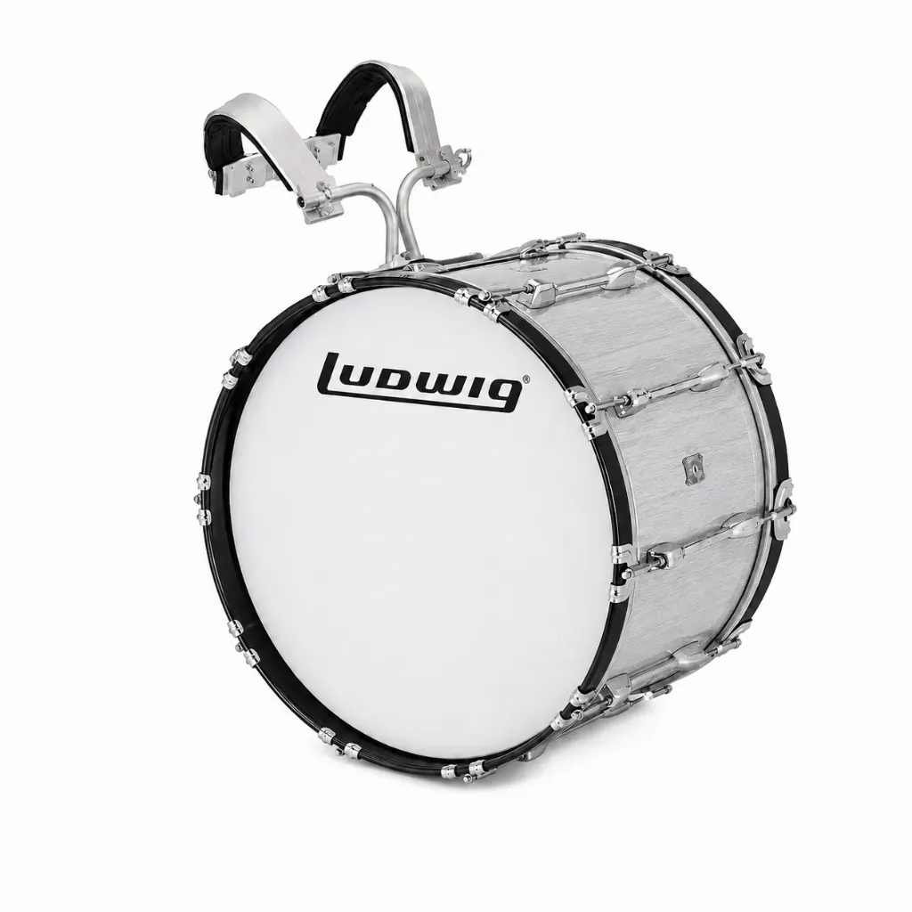 Ludwig LUMB24PSA Bombo de Marcha 24" x 14" Plata Veteado con Arnés