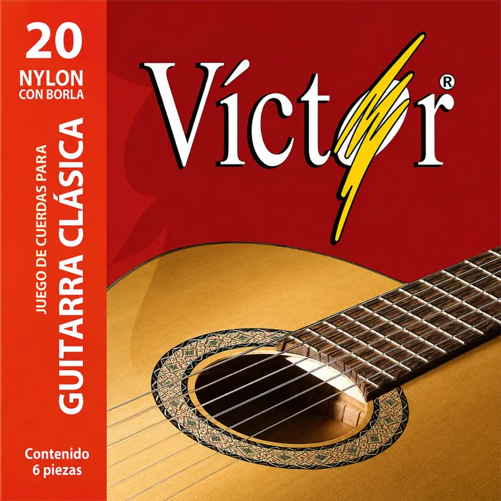 [VCGS20] Víctor VCGS20 Encordadura de Nylon Negro para Guitarra Acústica con Borla