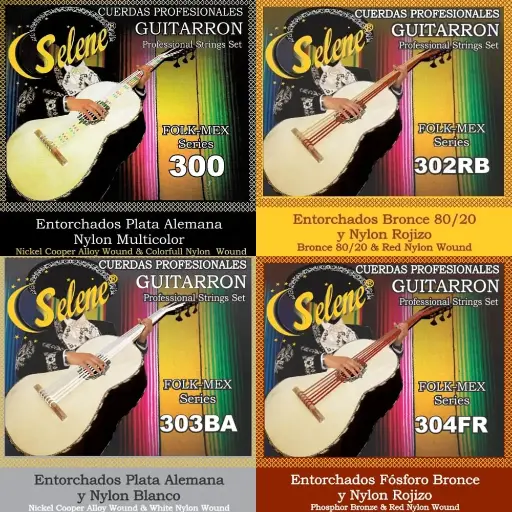 [SE300] Selene SE300 Encordadura para Guitarrón Nylon Multicolor Entorchado Plata Alemana