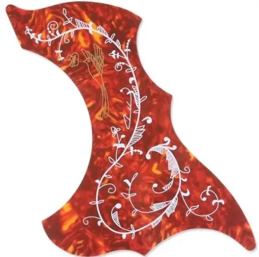 [GPG009] Only Music GPG009 Mica Golpeadora Para Guitarra Acústica Carey Café Con Diseño Floral Tipo Bota Doble Pico