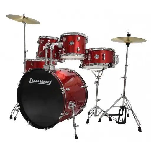 [LC19514] Ludwig LC19514 Batería Accent Rojo Metálico Con Banco y Platillos