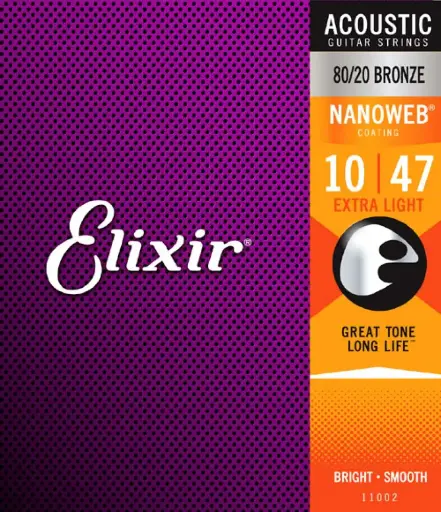 [11002] Elixir 11002 Encordadura para Guitarra Electroacústica 0.010 - 0.047 Nanoweb 80/20 Bronze
