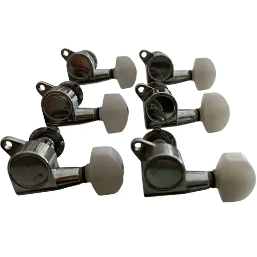 [ZSM01] ZSM01 Juego De 6 Clavijas Cromadas Con La Llave En Negro O Color Hueso Para Guitarra